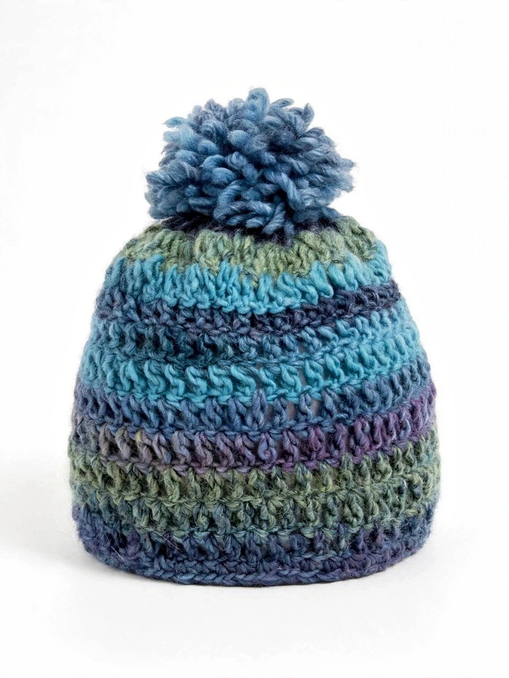 Striped Pom Beanie in Blue & Green New